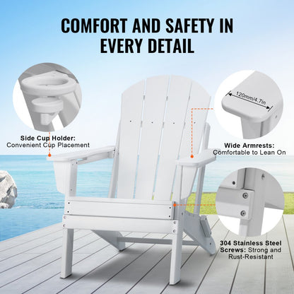 SS401-WT-2P - Foldable HDPE Adirondack Chairs Set for All-Weather Use