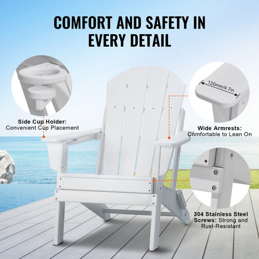 SS401-WT-2P - Foldable HDPE Adirondack Chairs Set for All-Weather Use