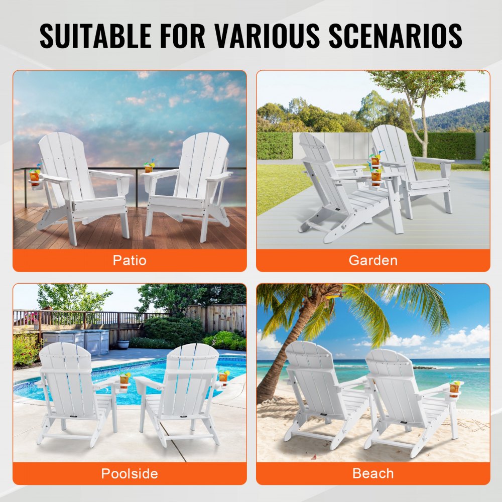 SS401-WT-2P - Foldable HDPE Adirondack Chairs Set for All-Weather Use