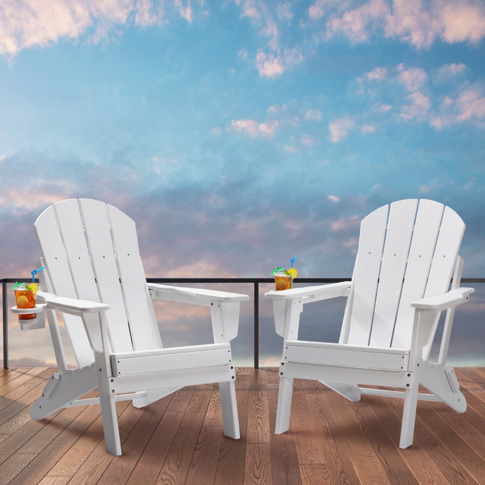 SS401-WT-2P - Foldable HDPE Adirondack Chairs Set for All-Weather Use