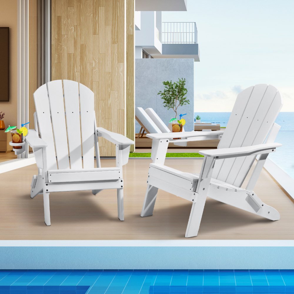 SS401-WT-2P - Foldable HDPE Adirondack Chairs Set for All-Weather Use