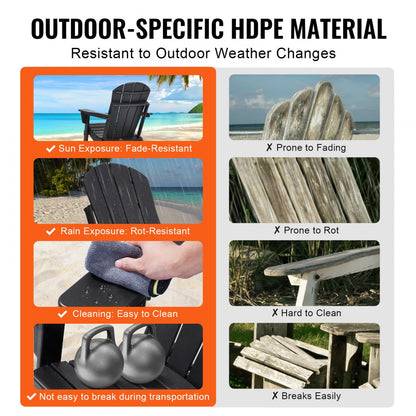 SS401-BK-2P - Durable Folding Adirondack Chairs, Black HDPE Set of 2