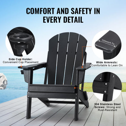 SS401-BK-2P - Durable Folding Adirondack Chairs, Black HDPE Set of 2