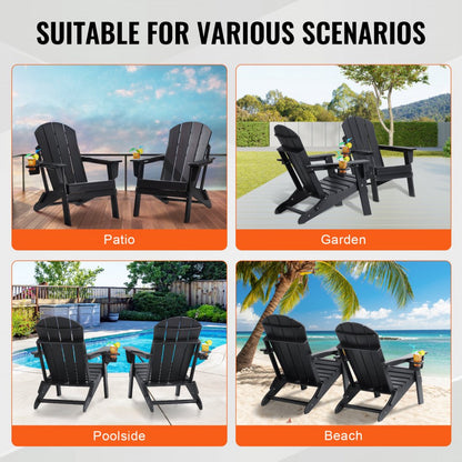 SS401-BK-2P - Durable Folding Adirondack Chairs, Black HDPE Set of 2