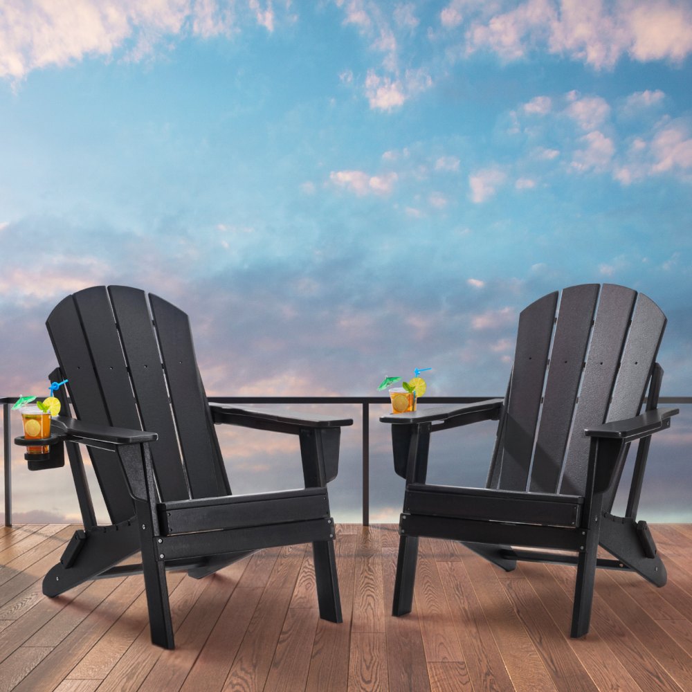 SS401-BK-2P - Durable Folding Adirondack Chairs, Black HDPE Set of 2