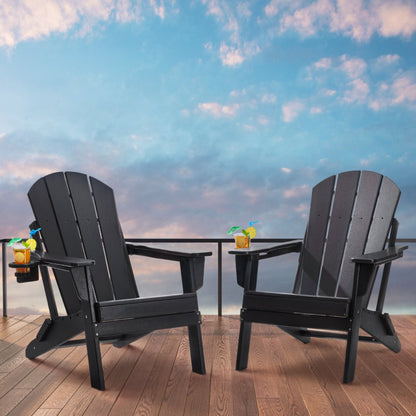 SS401-BK-2P - Durable Folding Adirondack Chairs, Black HDPE Set of 2