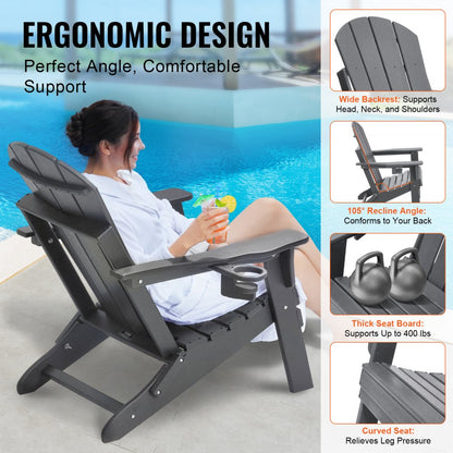 SS401-GY-2P - Durable Foldable Adirondack Chairs Set of 2, Gray HDPE 400 lbs Capacity