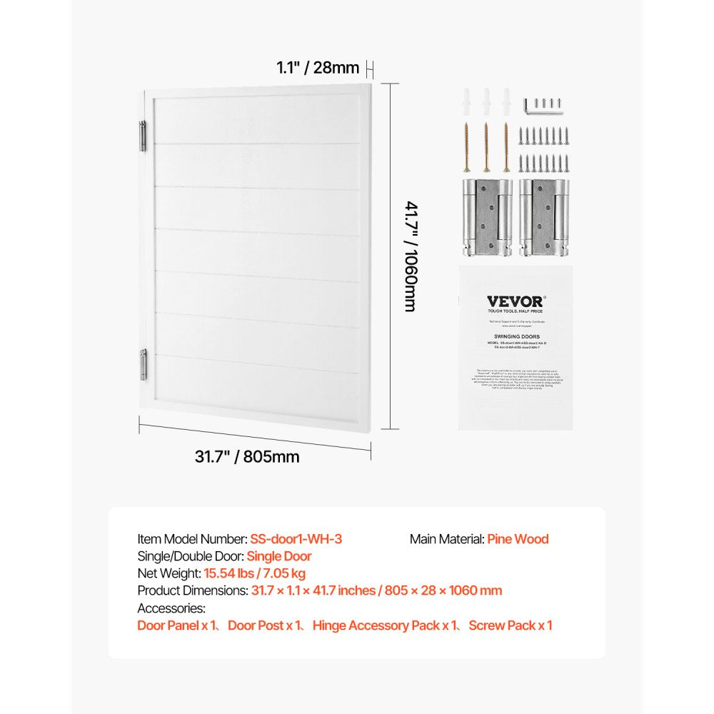 SS-door1-WH-3 - 32" x 42" Pine Saloon Swinging Doors with Quiet Hinges