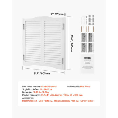 SS-door2-WH-4 - 32" x 36" Premium Pine Swinging Door with Quiet Hinges