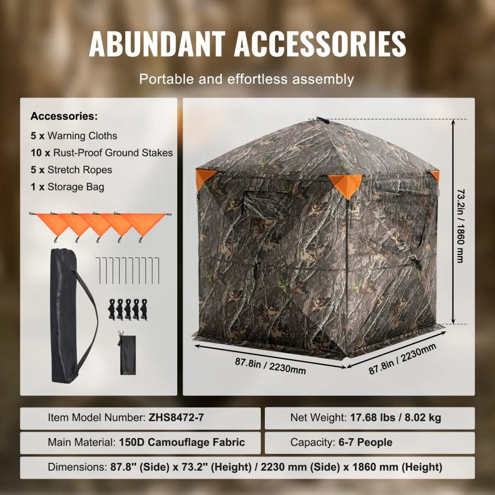ZHS8472-7 - 288° Camouflage Hunting Blind for 6-7 Persons, Easy Setup