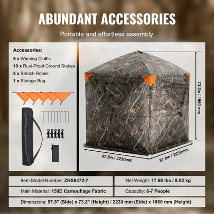 ZHS8472-7 - 288° Camouflage Hunting Blind for 6-7 Persons, Easy Setup
