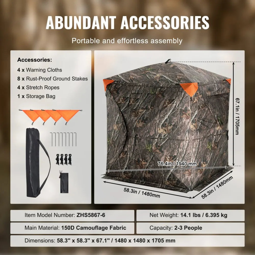 ZHS5867-6 - 270° Camo Hunting Blind for 2-3 Persons, Weather-Resistant