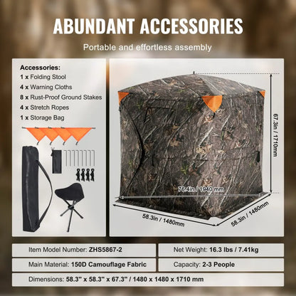 ZHS5867-2 - Portable 2-3 Person Hunting Blind with 270° View