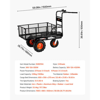 EWB7614 - 500lbs Electric Garden Cart with 6ft³ Capacity and Brake System