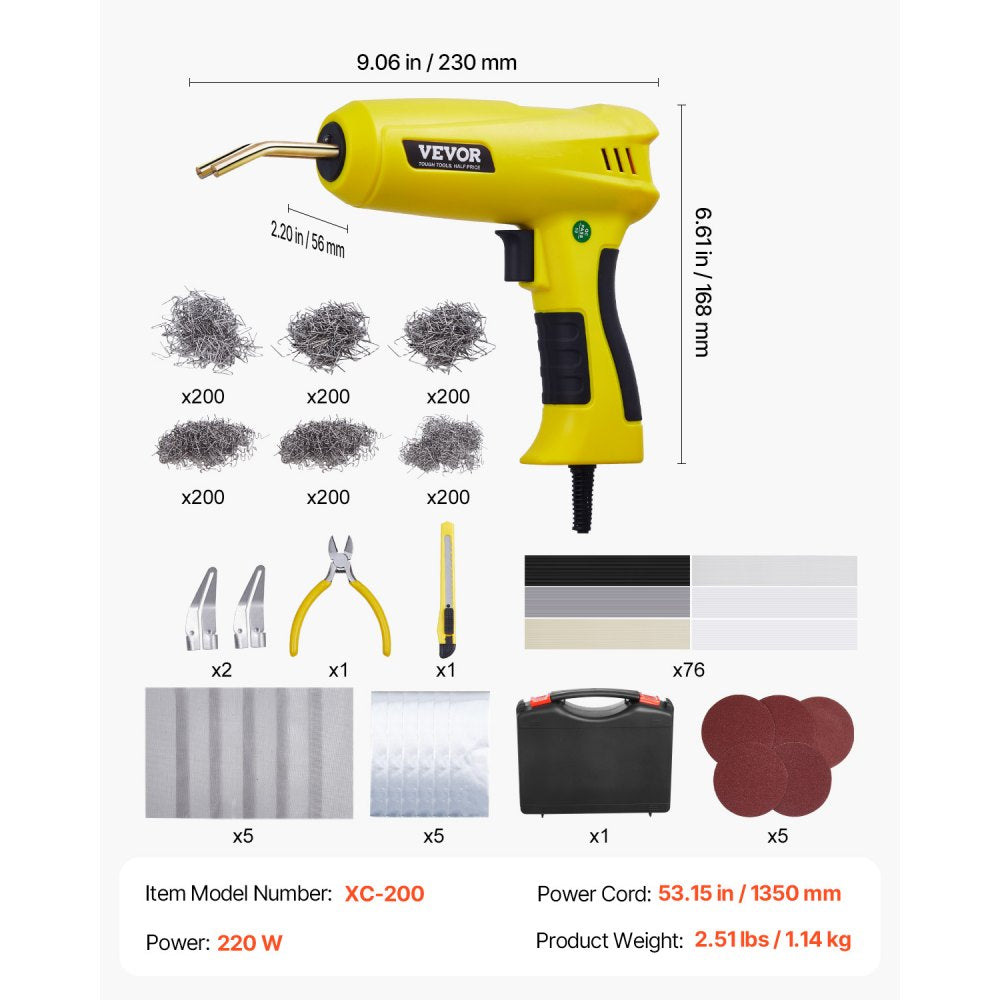 XC-200 - 220W Plastic Welder Gun Kit with 1200 Staples & 76 Rods
