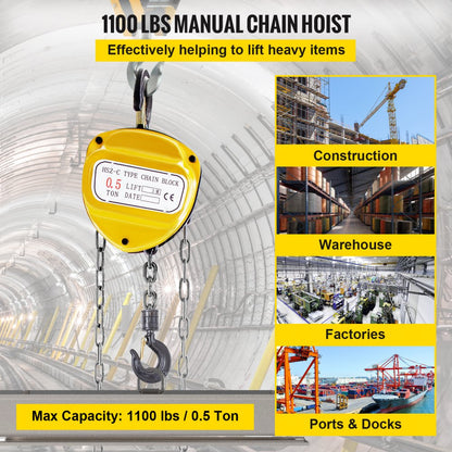 010428782434 - 10ft VEVOR Manual Chain Hoist, 1100lbs Capacity, Iron Build