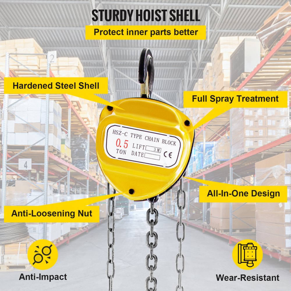 010428782434 - 10ft VEVOR Manual Chain Hoist, 1100lbs Capacity, Iron Build