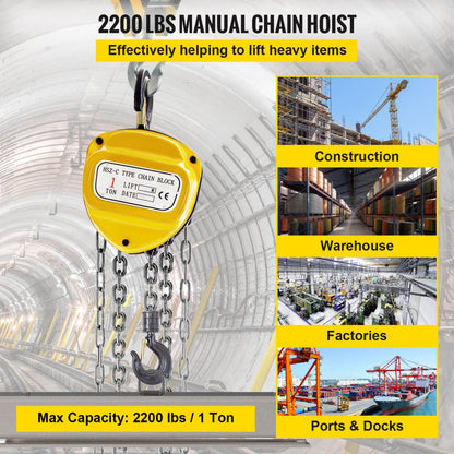 010937024907 - 2200lbs Hand-Operated Hoist with 3m Chain & 360° Hook