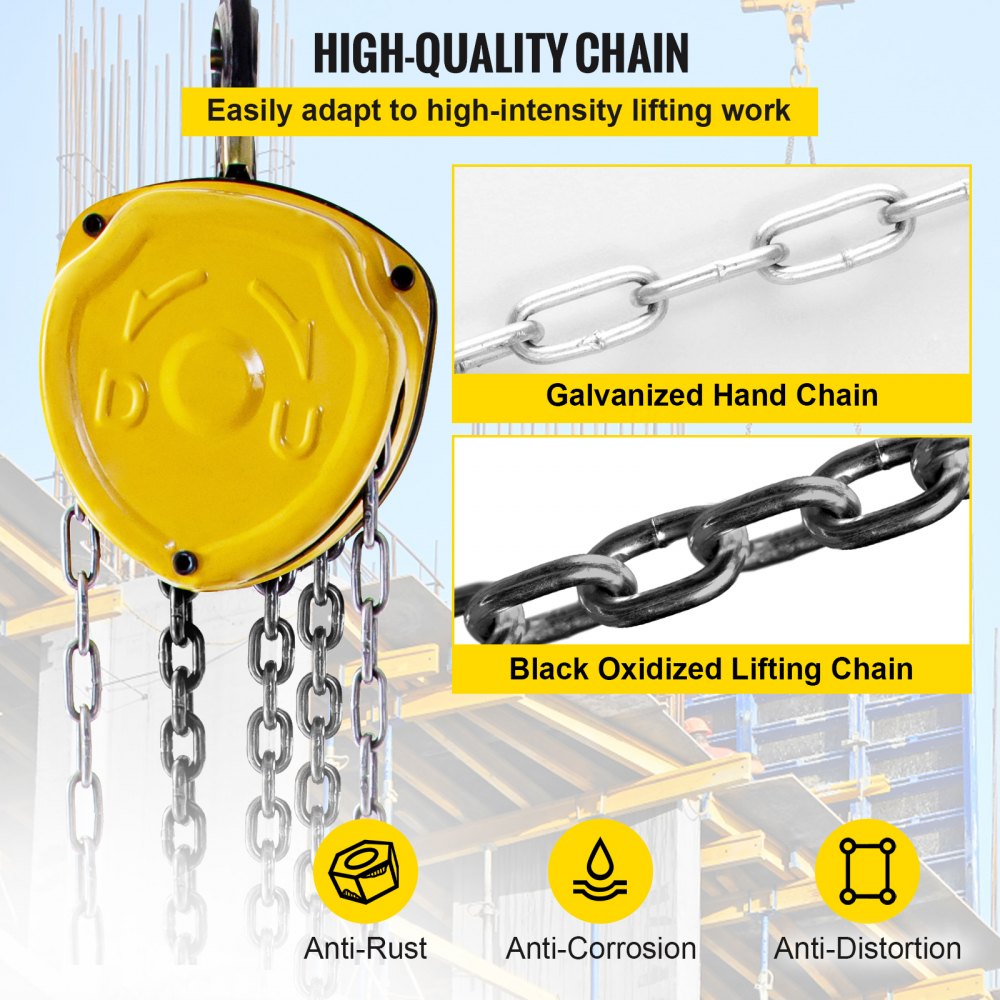 010937024907 - 2200lbs Hand-Operated Hoist with 3m Chain & 360° Hook