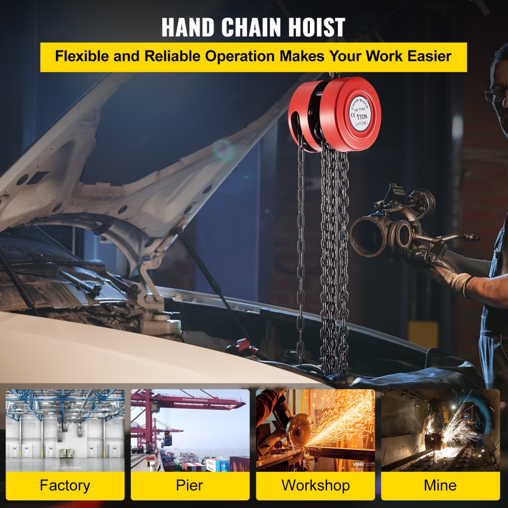 VV-RCH-1T2.5M - 1 Ton VEVOR Hand Chain Hoist with 8ft Lift