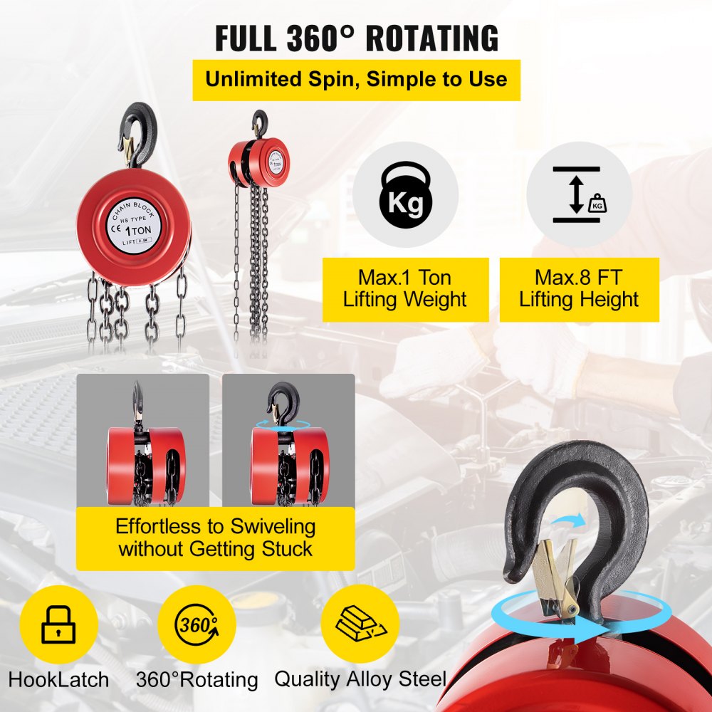 VV-RCH-1T2.5M - 1 Ton VEVOR Hand Chain Hoist with 8ft Lift