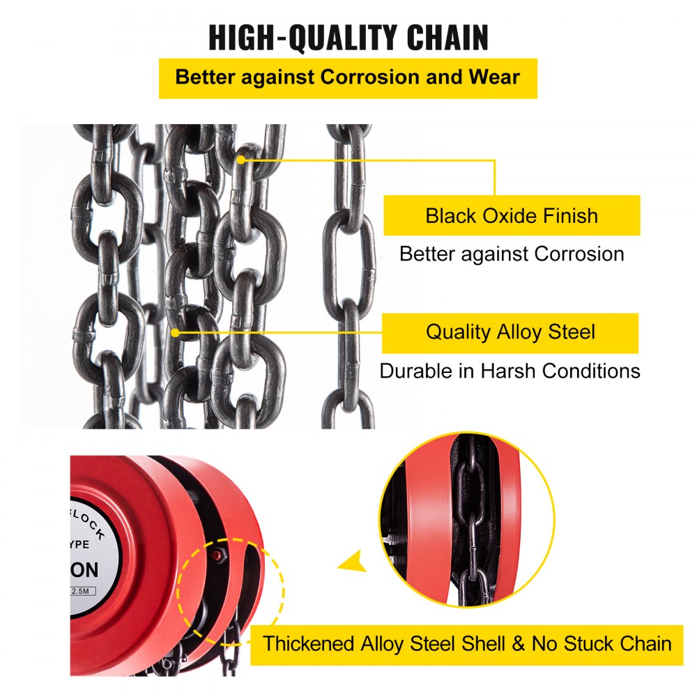 VV-RCH-1T2.5M - 1 Ton VEVOR Hand Chain Hoist with 8ft Lift