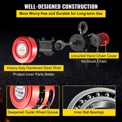 VV-RCH-1T2.5M - 1 Ton VEVOR Hand Chain Hoist with 8ft Lift