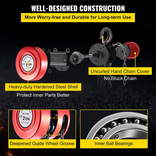 VV-RCH-2T2.5M - 2 Ton Manual Chain Hoist for Heavy Equipment Lifting