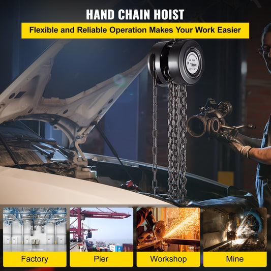 VV-BCH-1T3M - 10ft Heavy-Duty Chain Hoist, 2200 lbs Capacity for Lifting