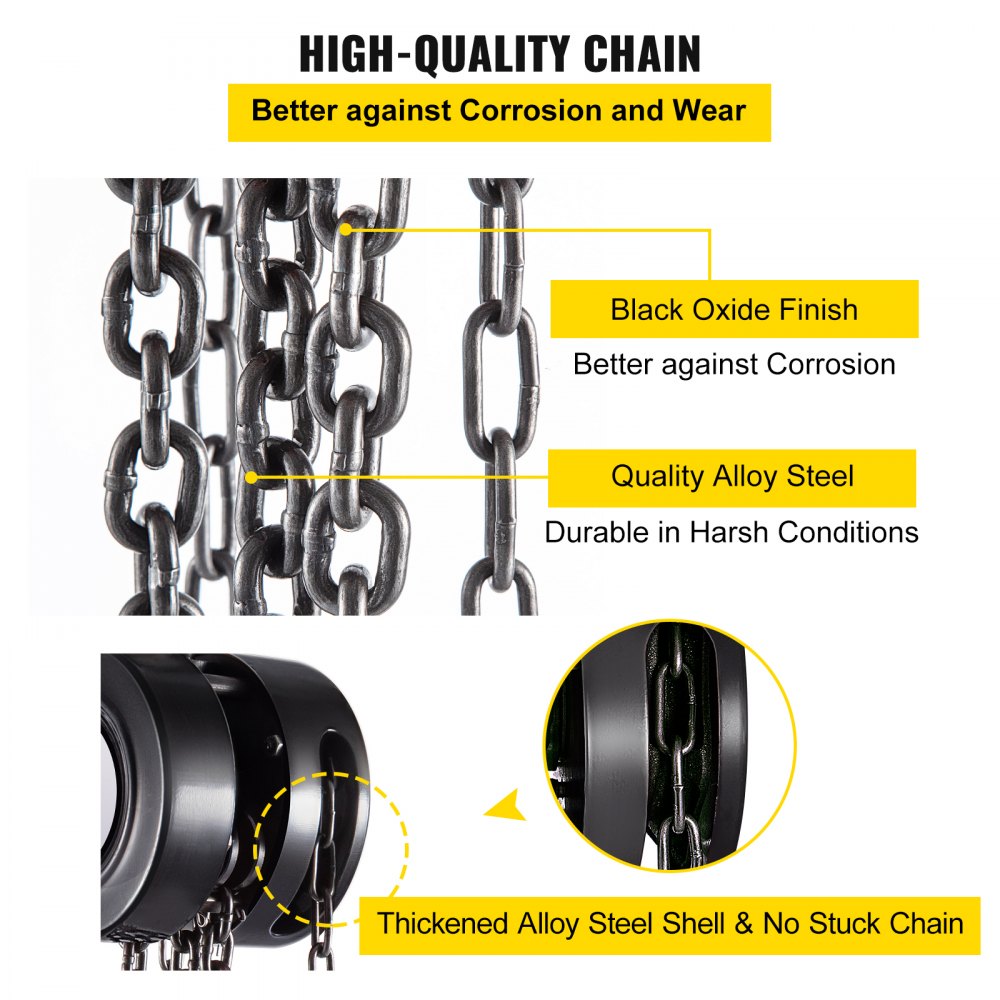 VV-BCH-1T3M - 10ft Heavy-Duty Chain Hoist, 2200 lbs Capacity for Lifting