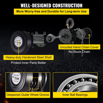 VV-BCH-1T3M - 10ft Heavy-Duty Chain Hoist, 2200 lbs Capacity for Lifting