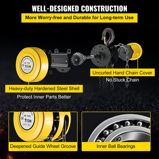 VV-YCH-1T6M - 1 Ton Hand Chain Hoist with 20 ft Lift Height