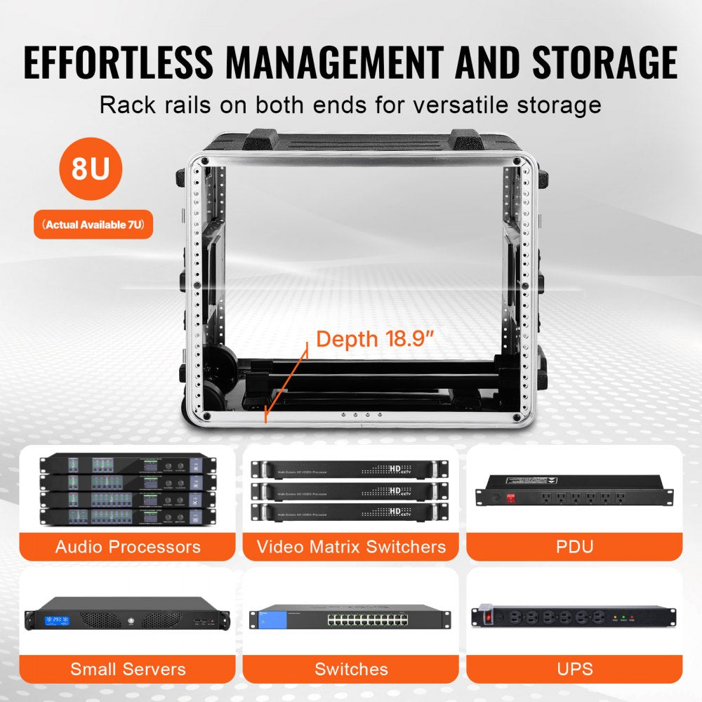 ABS-8UL - 8U ABS Rack Case for 19" Equipment with Wheels