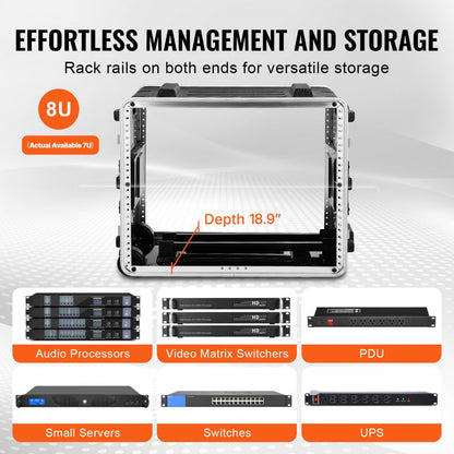 ABS-8UL - 8U ABS Rack Case for 19" Equipment with Wheels