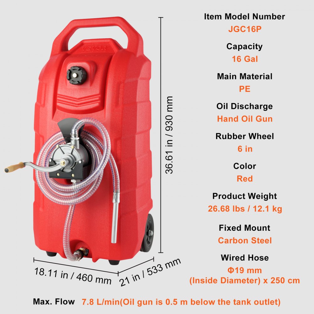 JGC16P - 16 Gallon VEVOR Fuel Caddy with Rubber Wheels for Easy Transport