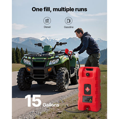 YOILP5035M - 15-Gallon Portable Fuel Caddy with Hand Pump & Safety Nozzle