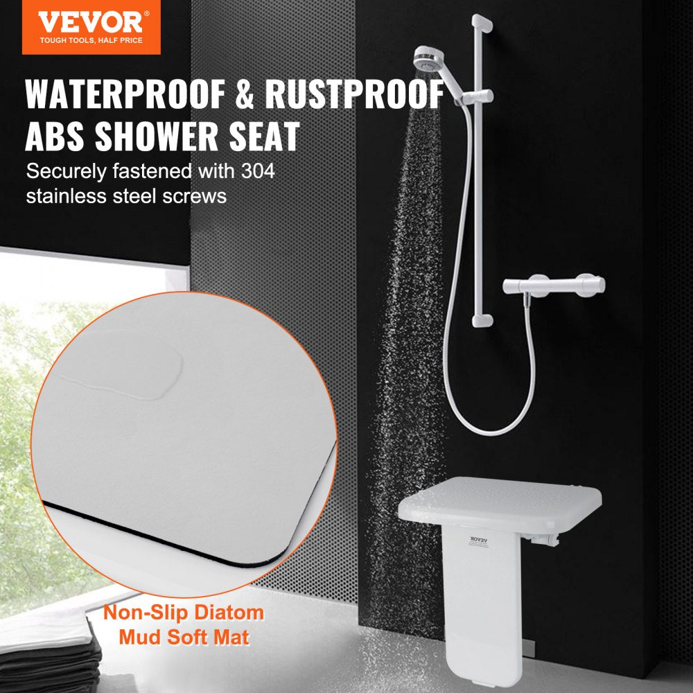 LY001 - Wall-Mounted Foldable Shower Seat, 15.7" x 16.7", ABS & Steel