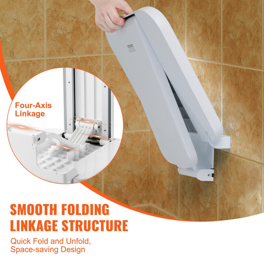 LY001 - Wall-Mounted Foldable Shower Seat, 15.7" x 16.7", ABS & Steel