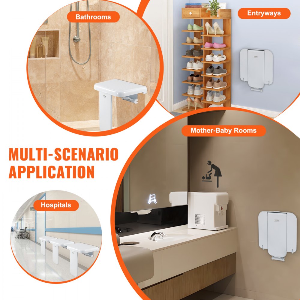 LY001 - Wall-Mounted Foldable Shower Seat, 15.7" x 16.7", ABS & Steel