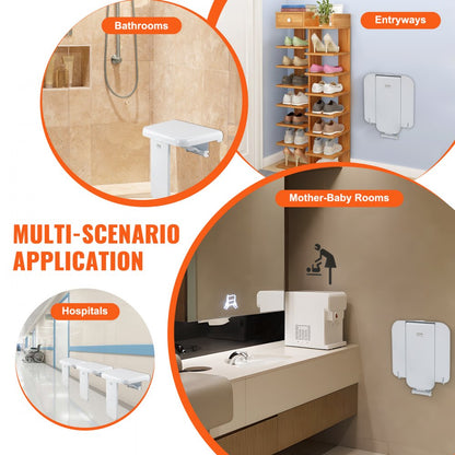 LY001 - Wall-Mounted Foldable Shower Seat, 15.7" x 16.7", ABS & Steel
