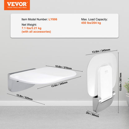 LY006 - Folding Shower Seat with Diatom Mat, 450 lbs Capacity