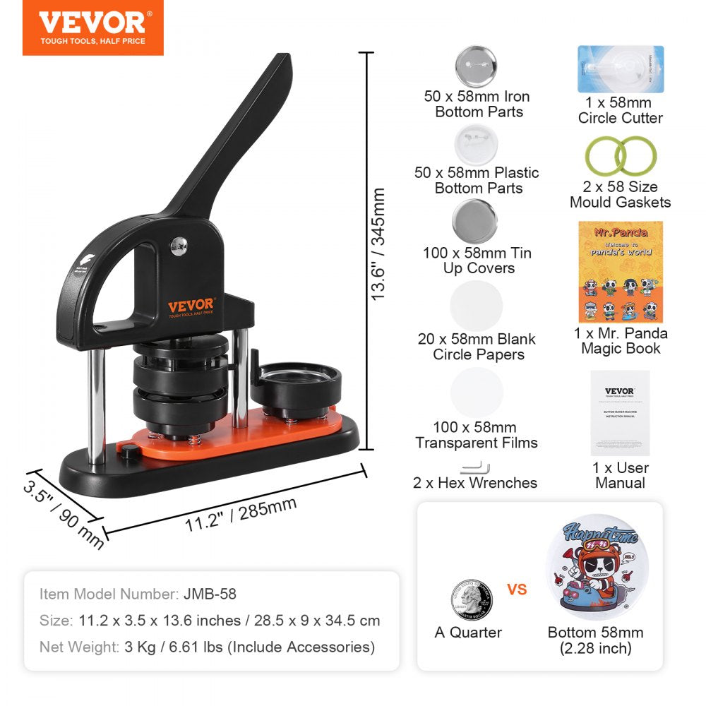 JMB-58 - Lightweight VEVOR 2.28" Button Maker with Ergonomic Handle