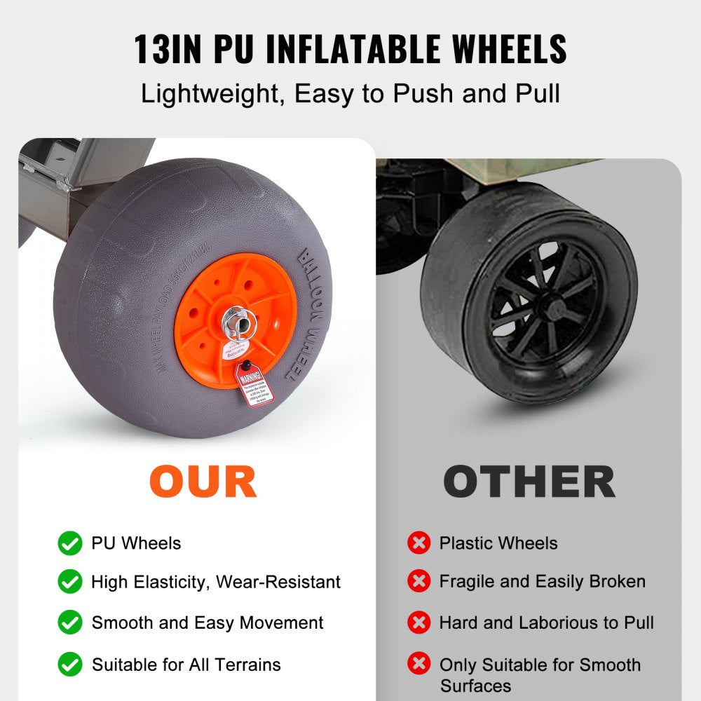 YK-500 - 45.9" Aluminum Beach Fishing Cart with 500 lbs Capacity