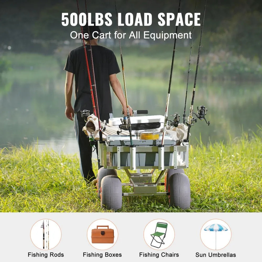 YK-500 - 45.9" Aluminum Beach Fishing Cart with 500 lbs Capacity