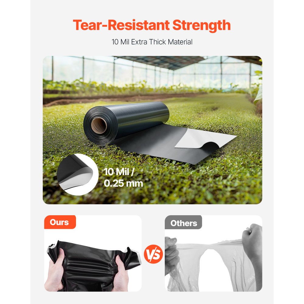 YF10FT100FTBW - 10mil Heavy-Duty Black-White Plastic Sheeting, 10' x 100'