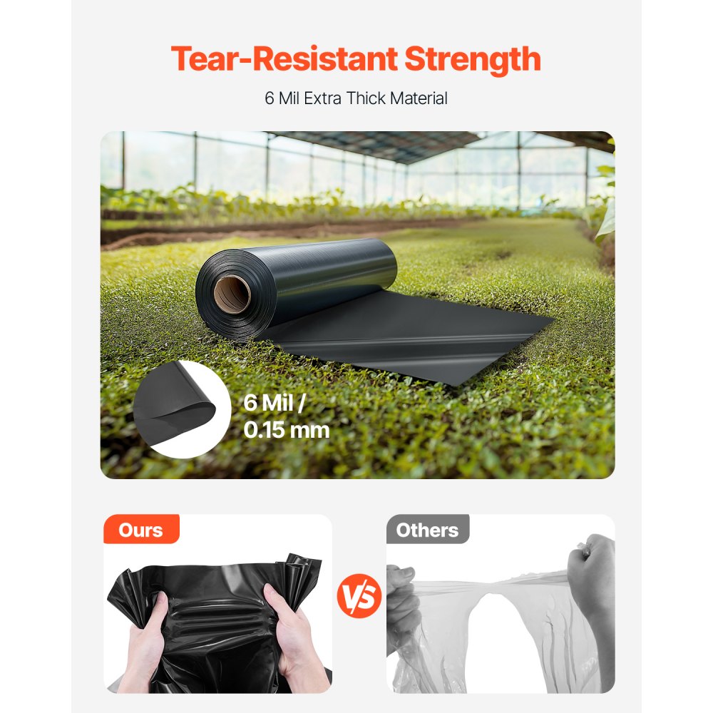 YF24FT100FTB - 24' x 100' 6mil Heavy-Duty Black Plastic Sheeting