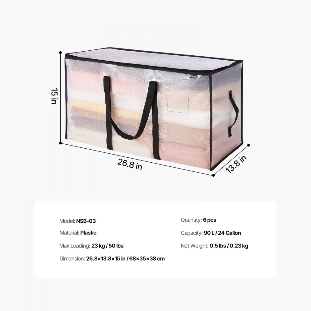 NSB-03 - Set of 6 Waterproof 90L Storage Bags with Handles