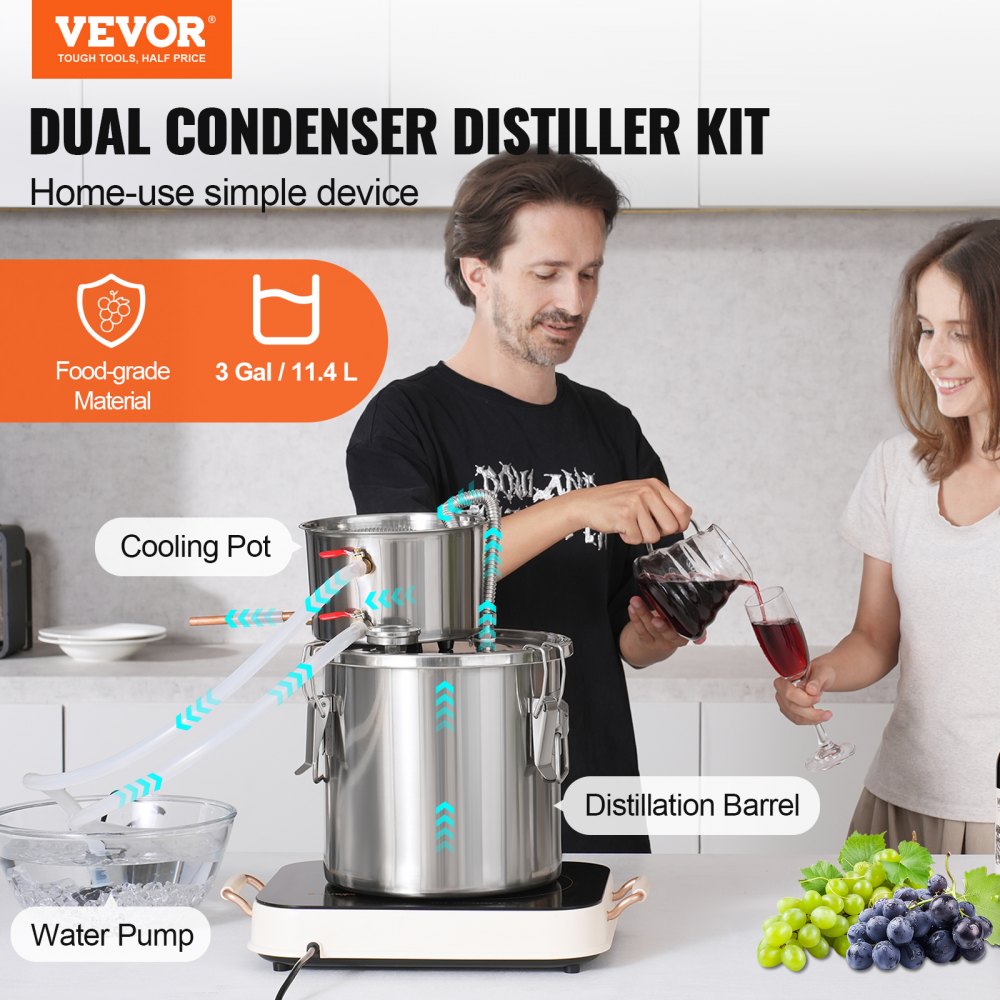 STD-10L-U - Stainless Steel 3Gal Distillation Kit with Fermentation Barrel