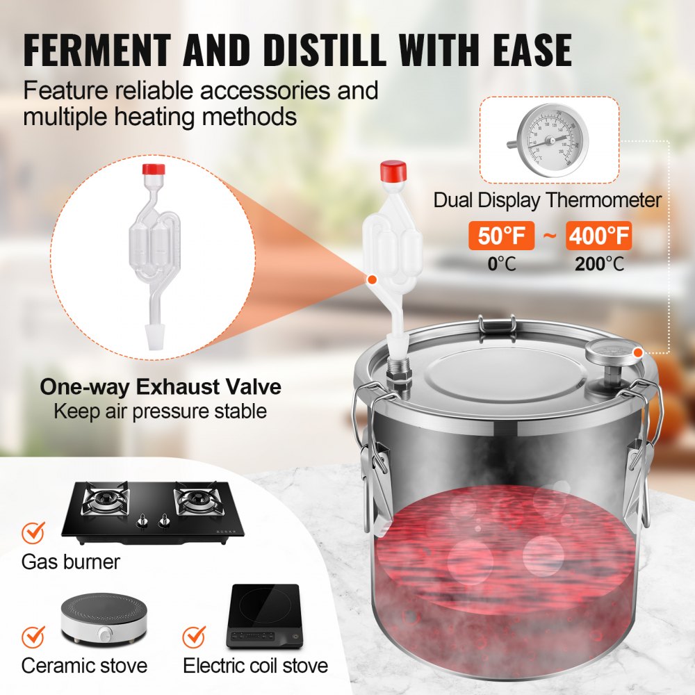 STD-10L-U - Stainless Steel 3Gal Distillation Kit with Fermentation Barrel