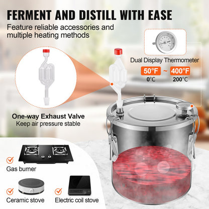 STD-10L-U - Stainless Steel 3Gal Distillation Kit with Fermentation Barrel